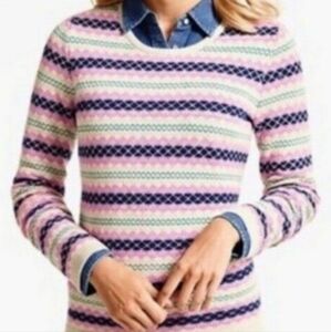 Talbots Petite | Women's Pink Fair Isle Back Zipper Cardigan Sweater (Size P)